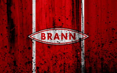 4k, FC Brann, grunge, Eliteserien, art, soccer, football club, Norway, Brann, logo, stone texture, Brann FC