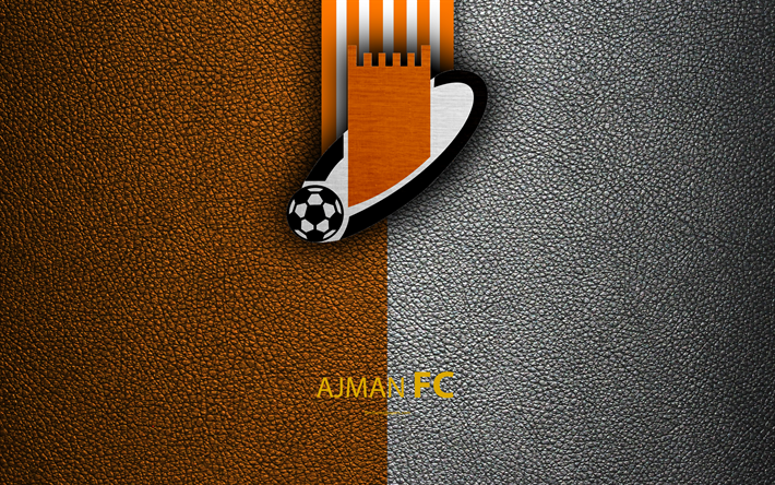 Ajman Club, FC, 4K, logo, football club, leather texture, UAE League, Ajman, United Arab Emirates, football, Arabian Gulf League