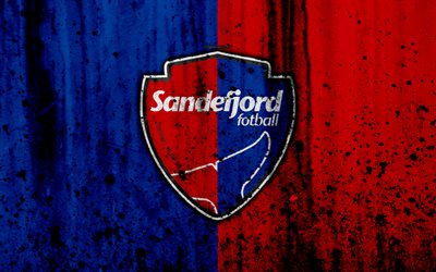 4k, FC Sandefjord, grunge, Eliteserien, art, soccer, football club, Norway, Sandefjord, logo, stone texture, Sandefjord FC
