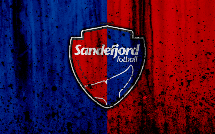 4k, FC Sandefjord, grunge, Eliteserien, arte, f&#250;tbol, club de f&#250;tbol, Noruega, Sandefjord, logotipo, piedra textura, Sandefjord FC