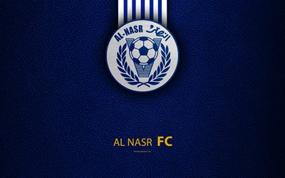 Al-Nasr Dubai SC, 4K, logo, football club, leather texture, Al-Nasr FC, UAE League, Dubai, United Arab Emirates, football, Arabian Gulf League