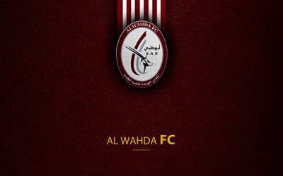 Al Wahda FC, 4K, logo, football club, leather texture, UAE League, Abu Dhabi, United Arab Emirates, football, Arabian Gulf League