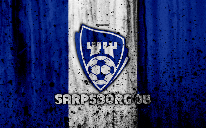 4k, FC Sarpsborg08, グランジ, Eliteserien, 美術, サッカー, サッカークラブ, ノルウェー, Sarpsborg08, ロゴ, 石質感, Sarpsborg08FC