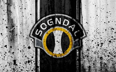 4k, FC Sogndal, grunge, Eliteserien, art, soccer, football club, Norway, Sogndal, logo, stone texture, Sogndal FC