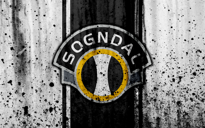 4k, FC Sogndal, grunge, Eliteserien, art, soccer, football club, Norway, Sogndal, logo, stone texture, Sogndal FC