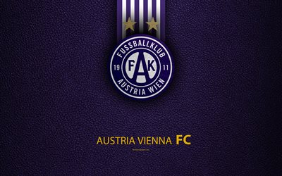 Austria Vienna FC, 4k, leather texture, logo, Austrian football club, Austrian Bundesliga, Vienna, Austria, football