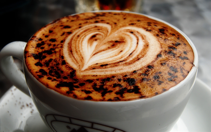 coffee cup, cappuccino, heart, latte, coffee