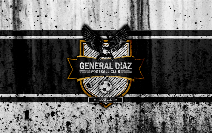 4k, FC General Diaz, grunge, Paraguyanska F&#246;rsta Divisionen, fotboll, football club, Paraguay, General Diaz, konst, logotyp, sten struktur, General Diaz FC