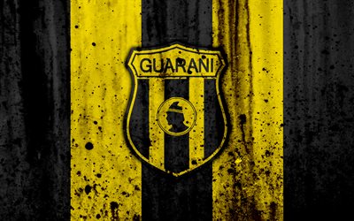 4k, FC Guarani, grunge, Paraguayan Primera Division, soccer, football club, Paraguay, Club Guarani, art, logo, stone texture, Guarani FC