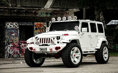 Jeep Wrangler, white SUV, tuning Wrangler, American cars, Jeep