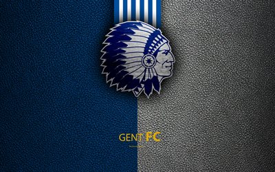 KAA Gent, 4K, Belgian Football Club, Gent FC, logo, emblem, Jupiler Pro League, leather texture, Ghent, Belgium, Belgian First Division A, football