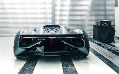 Lamborghini Terzo Millennio, 2017, 4k, rear view, supercar, garage, presentation, hypercar, Lamborghini