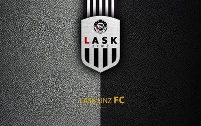LASK Linz FC, 4k, leather texture, logo, Austrian football club, Austrian Bundesliga, Linz, Austria, football