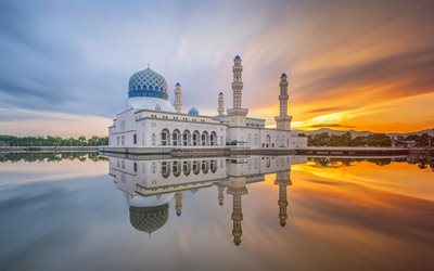 مسجد مدينة كوتا كينابالو ،, غروب الشمس, كوتا كينابالو, صباح, ماليزيا, آسيا
