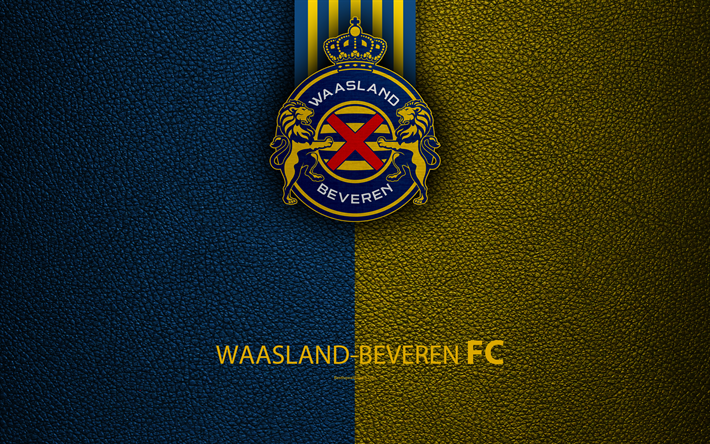 Waasland-Beveren FC, 4K, Belgian Football Club, logo, Jupiler Pro League, leather texture, Beveren, Belgium, Belgian First Division A, football