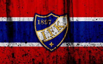 4k, FC HIFK, grunge, Veikkausliiga, soccer, art, football club, Finland, HIFK, logo, stone texture, HIFK FC
