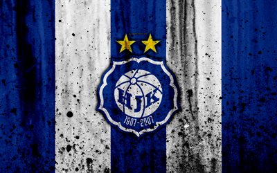 4k, FC, Helsingin Jalkapalloklubi, grunge, Veikkausliiga, de soccer, de l&#39;art, club de football, espagne, Finlande, HJK, le logo, la texture de pierre, le FC