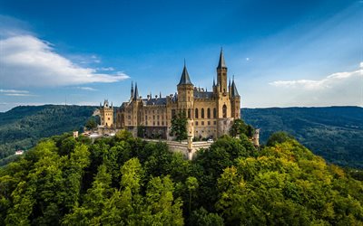 Hohenzollern Castle, summer, forest, german landmarks, Europe, Germany