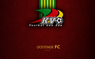 KV Oostende FC, 4K, Belgian Football Club, logo, Jupiler Pro League, leather texture, Oostende, Belgium, Belgian First Division A, football