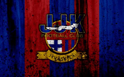 4k, FC Jyvaskyla, grunge, Veikkausliiga, futebol, arte, clube de futebol, Finl&#226;ndia, JJK Jyvaskyla, logo, textura de pedra, Jyvaskyla FC