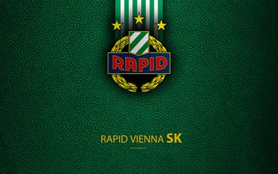 Rapid Vienna FC, 4K, leather texture, logo, Austrian football club, Austrian Bundesliga, Vienna, Austria, football