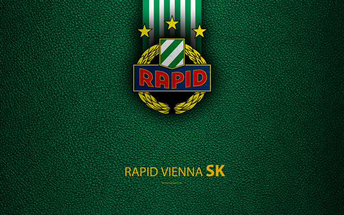 Rapid Viena FC, 4K, textura de couro, logo, Austr&#237;aco de futebol do clube, A Bundesliga Austr&#237;aca, Viena, &#193;ustria, futebol