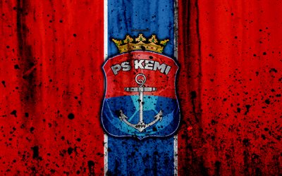 4k, FC Palloseura Kemi Kings, grunge, Veikkausliiga, soccer, art, football club, Finland, Palloseura Kemi Kings, logo, stone texture, Palloseura Kemi Kings FC