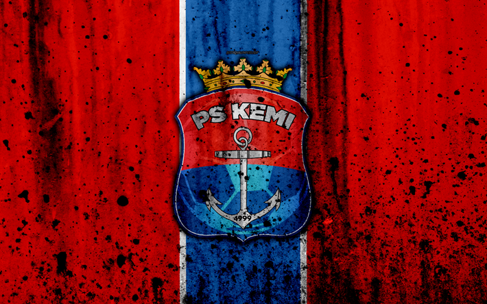 4k, le FC Palloseura Kemi Rois, grunge, Veikkausliiga, de soccer, de l&#39;art, club de football, espagne, Finlande, Palloseura Kemi Rois, le logo, la texture de pierre, Palloseura Kemi Rois FC