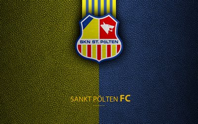 SKN St Polten FC, 4K, leather texture, logo, Austrian football club, Austrian Bundesliga, St Polten, Austria, football