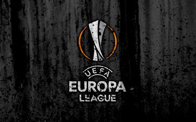 UEFA Europa League, 4k, شعار, الجرونج, خلفية سوداء, الدوري الأوروبي, الاتحاد الاوروبي, كرة القدم