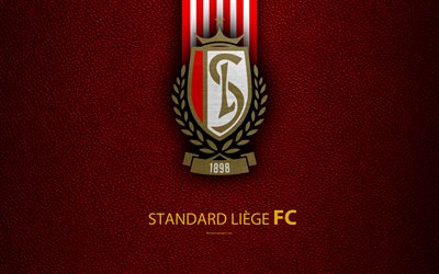 Standard Liege FC, 4k, Belgian Football Club, logo, Jupiler Pro League, leather texture, Li&#232;ge, Belgium, Belgian First Division A, football