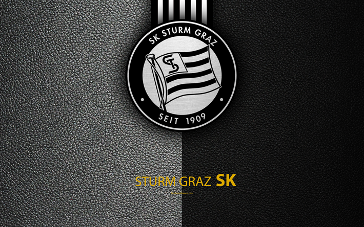 Sturm Graz FC, 4K, le cuir de texture, logo, Autrichien, club de football, Bundesliga Autrichienne de Graz, en Autriche, en football