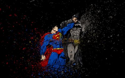 Superman, Batman, 4k, de batalla, de superh&#233;roes, de Dc comics, Superman vs Batman
