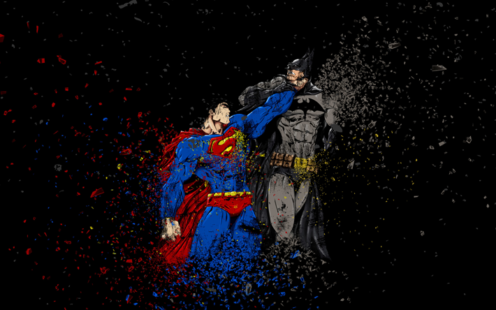 Superman, Batman, 4k, Savaş, s&#252;per kahraman, &#199;izgiroman, Superman vs Batman Dc