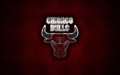 Chicago Bulls, 4k, American Basketball Club, metal logo, creative art, NBA, emblem, red metal background, Chicago, Illinois, USA, basketball, National Basketball Association, Eastern Conference