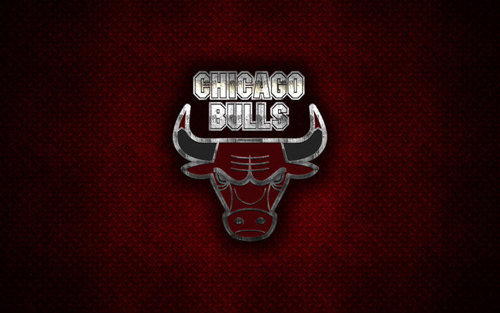 Chicago Bulls, 4k, Amerikan Basketbol Kul&#252;b&#252;, metal logo, yaratıcı sanat, NBA, amblemi, kırmızı metal arka plan, Chicago, Illinois, ABD, Basketbol, Doğu Konferansı
