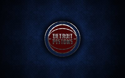 Detroit Pistons, 4k, American Basketball Club, metal logo, creative art, NBA, emblem, blue metal background, Detroit, Michigan, USA, basketball, National Basketball Association, Eastern Conference