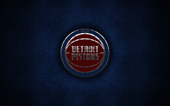Detroit Pistons, 4k, American Basketball Club, metal logo, creative art, NBA, emblem, blue metal background, Detroit, Michigan, USA, basketball, National Basketball Association, Eastern Conference