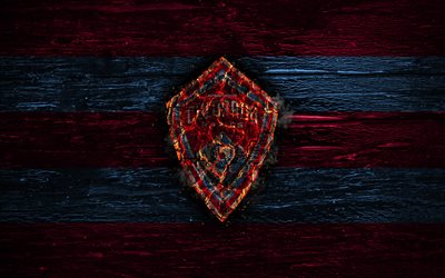 Colorado Rapids FC, fire logo, MLS, purple and blue lines, american football club, grunge, football, soccer, logo, Western Conference, Colorado Rapids, wooden texture, USA