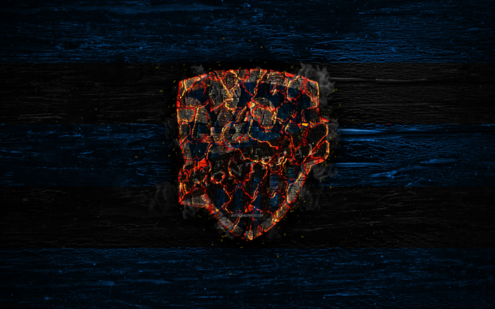 Montreal Impact FC, fire logo, MLS, blue and black lines, american football club, grunge, football, soccer, logo, Eastern Conference, Montreal Impact, wooden texture, USA