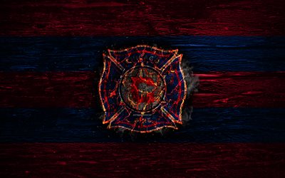 Chicago Fire FC, fire logo, MLS, red and blue lines, american football club, grunge, football, soccer, logo, Eastern Conference, Chicago Fire, wooden texture, USA