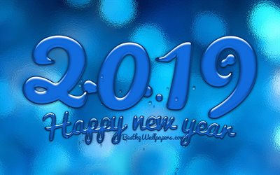 2019 year, water digits, creative, 2019 concepts, water background, abstract art, Happy New Year 2019