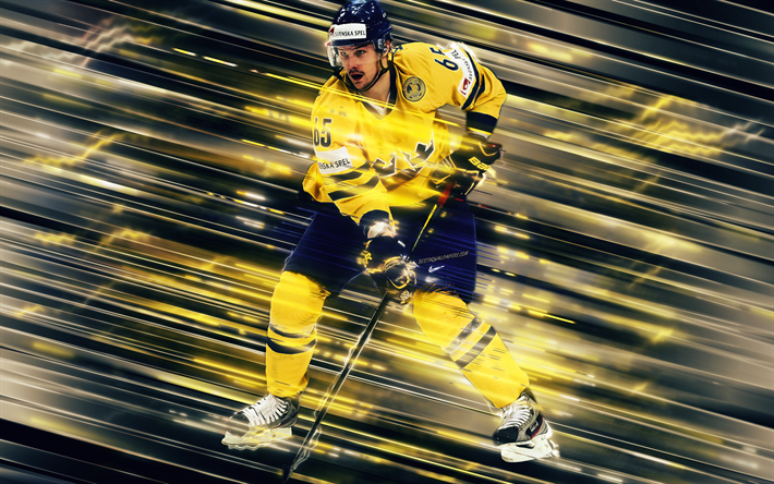 Erik Karlsson, Sweden national hockey team, 4k, Swedish hockey player, defender, art, Sweden, hockey, Erik Sven Gunnar Karlsson