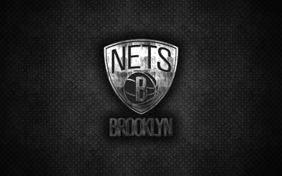 Brooklyn Nets, 4k, American Basketball Club, metal logo, creative art, NBA, emblem, black metal background, Brooklyn, New York, USA, basketball, National Basketball Association, Eastern Conference