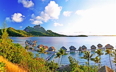 Bora Bora, HDR, Pacific ocean, tropics, bungalow, sea, French Polynesia