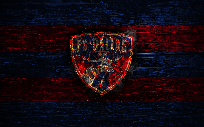 FC Dallas, fire logo, MLS, red and blue lines, american football club, grunge, football, soccer, logo, Western Conference, Dallas FC, wooden texture, USA