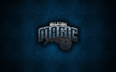 Orlando Magic, 4k, American Basketball Club, metal logo, creative art, NBA, emblem, blue metal background, Orlando, Florida, USA, basketball, National Basketball Association, Eastern Conference