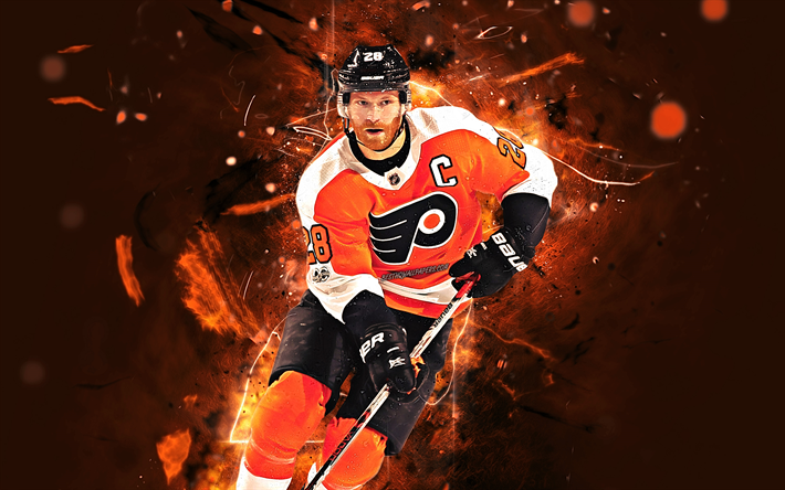Claude Giroux, jogadores de h&#243;quei, Philadelphia Flyers, NHL, estrelas do h&#243;quei no gelo, Giroux, h&#243;quei, luzes de neon