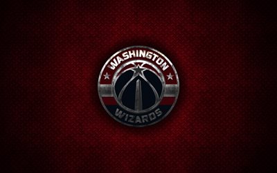 Wizards de Washington, 4k, American Club de Baloncesto, el logo de metal, arte creativo, de la NBA, con el emblema de metal rojo de fondo, Washington, estados UNIDOS, el baloncesto, la Asociaci&#243;n Nacional de Baloncesto, de la Conferencia este