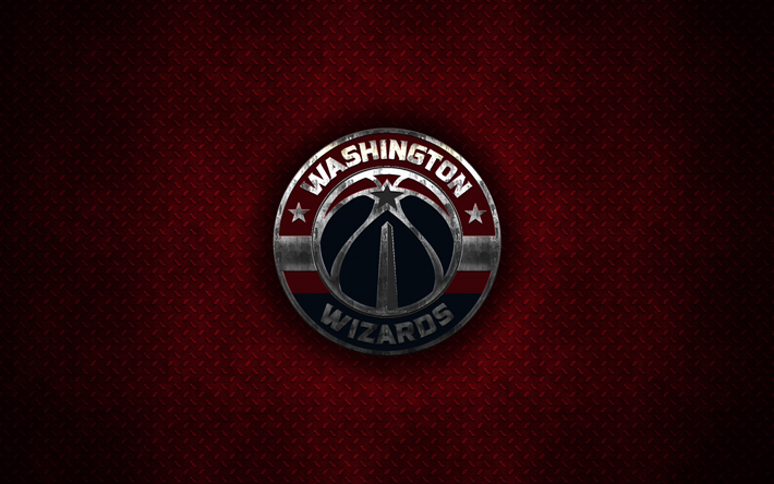 Washington Wizards, 4k, American Basketball Club, metal logo, creative art, NBA, emblem, red metal background, Washington, USA, basketball, National Basketball Association, Eastern Conference